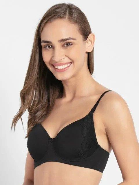 Jockey  Women's Wirefree Padded Soft Touch Microfiber Nylon Elastane Stretch Full Coverage Lace Styling Multiway T-Shirt Bra with Adjustable Straps