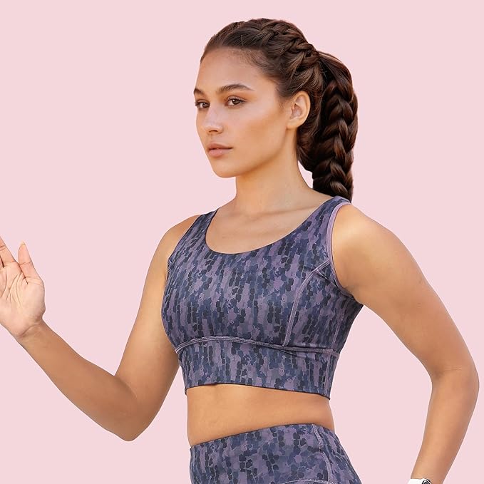 Enamor Cutaway Back Detail Quick Dry Printed Sports Bra - Removable Padding, Non-Wired, Medium Coverage