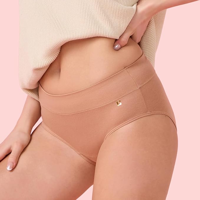 Enamor Innovations Bamboo Bliss, Anti Rash, All Day Comfort, Mid Waist Brief Panty for Women - Super Soft, Naturally Absorbent, Antimicrobial with Stain Release, Inner Elastic, Full Coverage