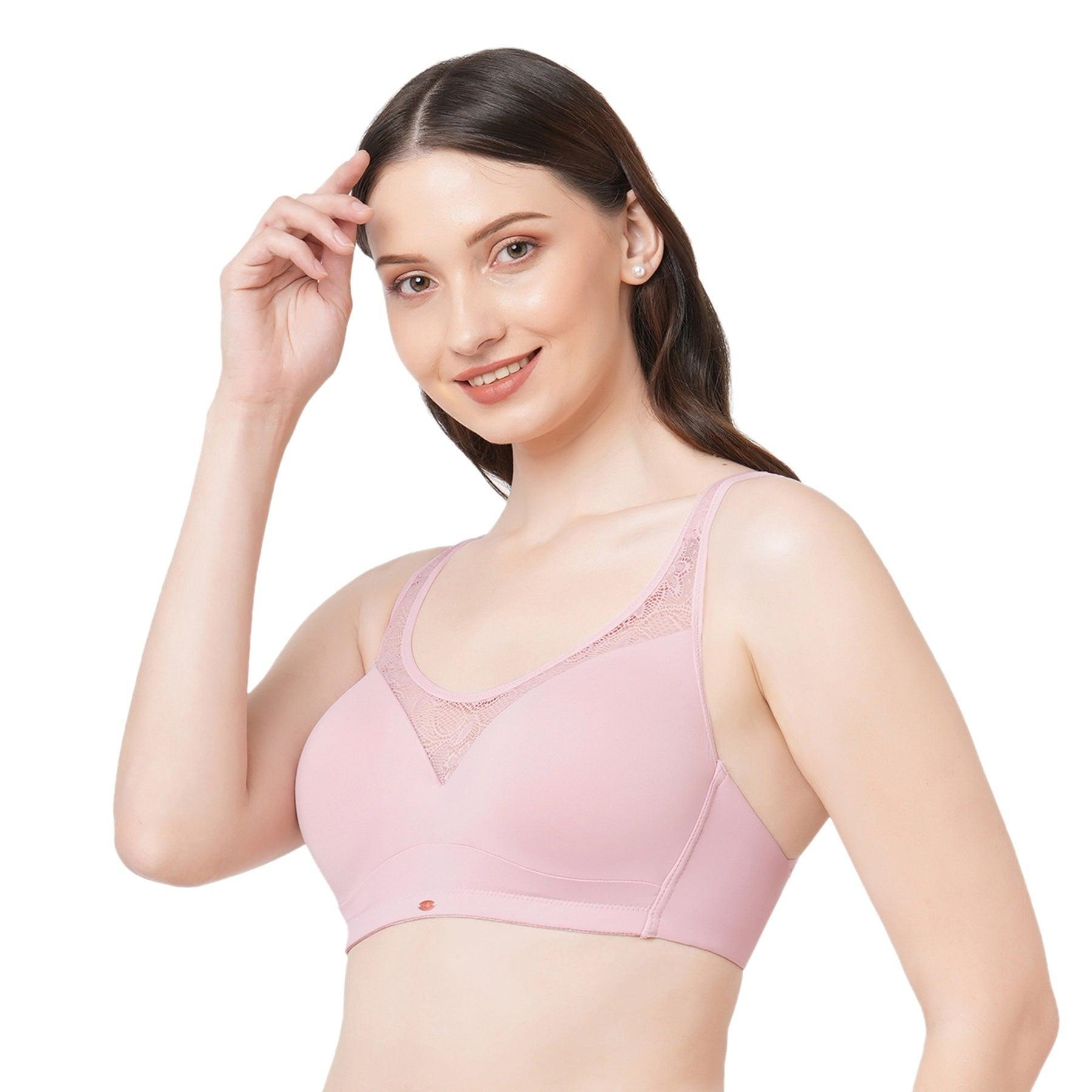 SOIE Women’s Full Coverage Padded Non-Wired Lacy Cami Bra|Soft Nylon Spandex Everyday Comfort Bra with Adjustable Straps & Feminine Lace Detailing