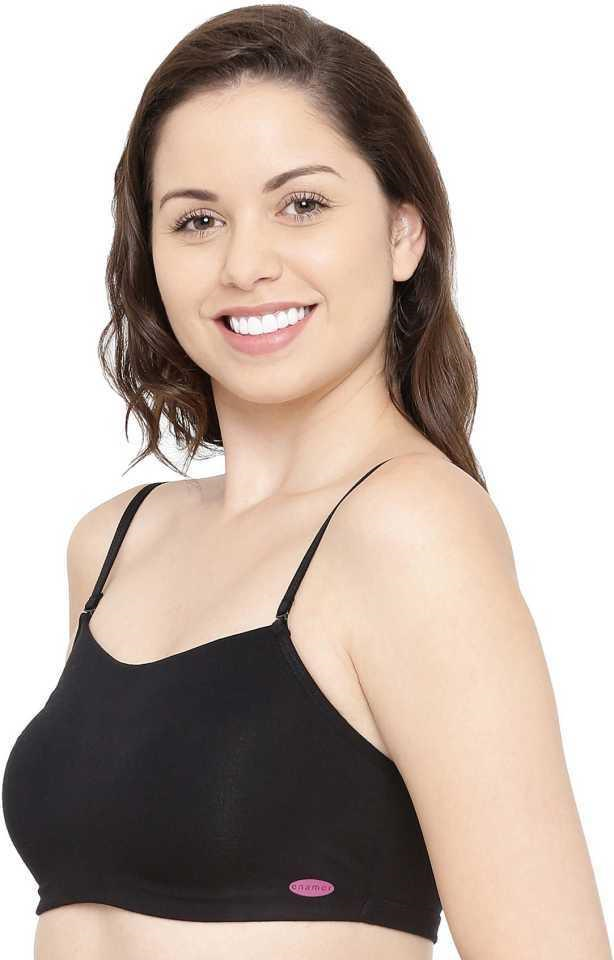 Enamor Moulded Double Layer Front Women's Cotton Cami Bra - Detachable Slim Straps with Back Keyhole, Non Padded, Wirefree, High Coverage