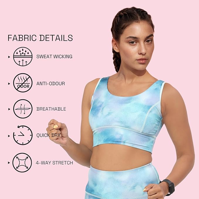 Enamor Cutaway Back Detail Quick Dry Printed Sports Bra - Removable Padding, Non-Wired, Medium Coverage