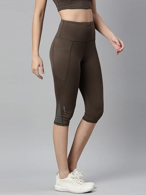 Enamor High Rise Drawstring Closure Active Capri Legging for Women- Hugged Fit, Quick Dry, Antimicrobial