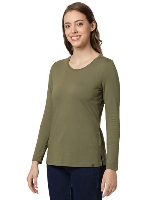 Jockey Women's Super Combed Cotton Rich Relaxed Fit Solid Round Neck Full Sleeve T-Shirt