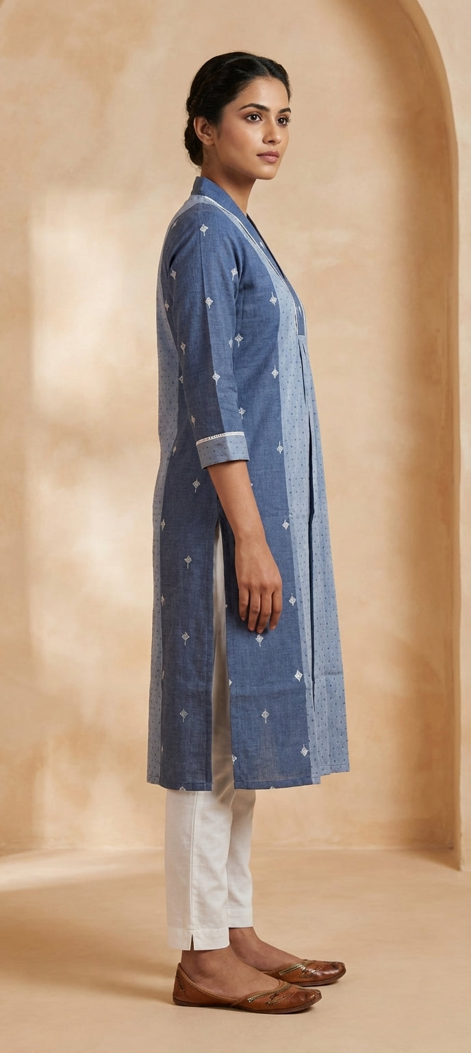 Premium Thread Design Work Kurti for Women - BLUE