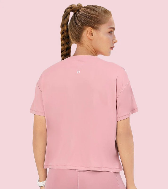 ENAMORE WOMEN T-SHIRTS TYPOGRAPHIC PRINTED DROP SHOULDER SLEEVES RELAXED FIT CROP T-SHIRT