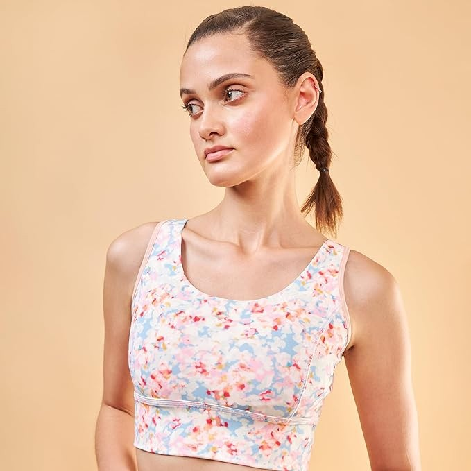 Enamor Cutaway Back Detail Quick Dry Printed Sports Bra - Removable Padding, Non-Wired, Medium Coverage