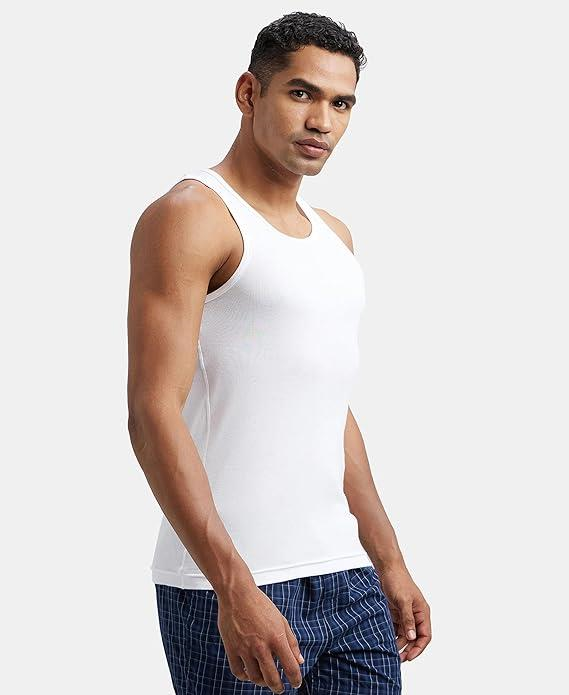 Jockey FP04 Men's Super Combed Cotton Rib Round Neck Slim Fit Sleeveless Vest with Extended Length for Easy Tuck