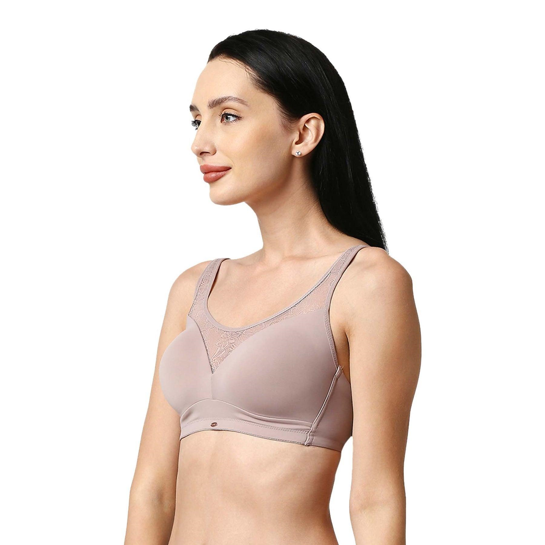 SOIE Women’s Full Coverage Padded Non-Wired Lacy Cami Bra|Soft Nylon Spandex Everyday Comfort Bra with Adjustable Straps & Feminine Lace Detailing