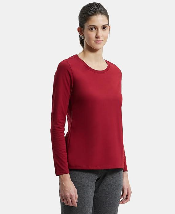 Jockey Women's Super Combed Cotton Rich Relaxed Fit Solid Round Neck Full Sleeve T-Shirt