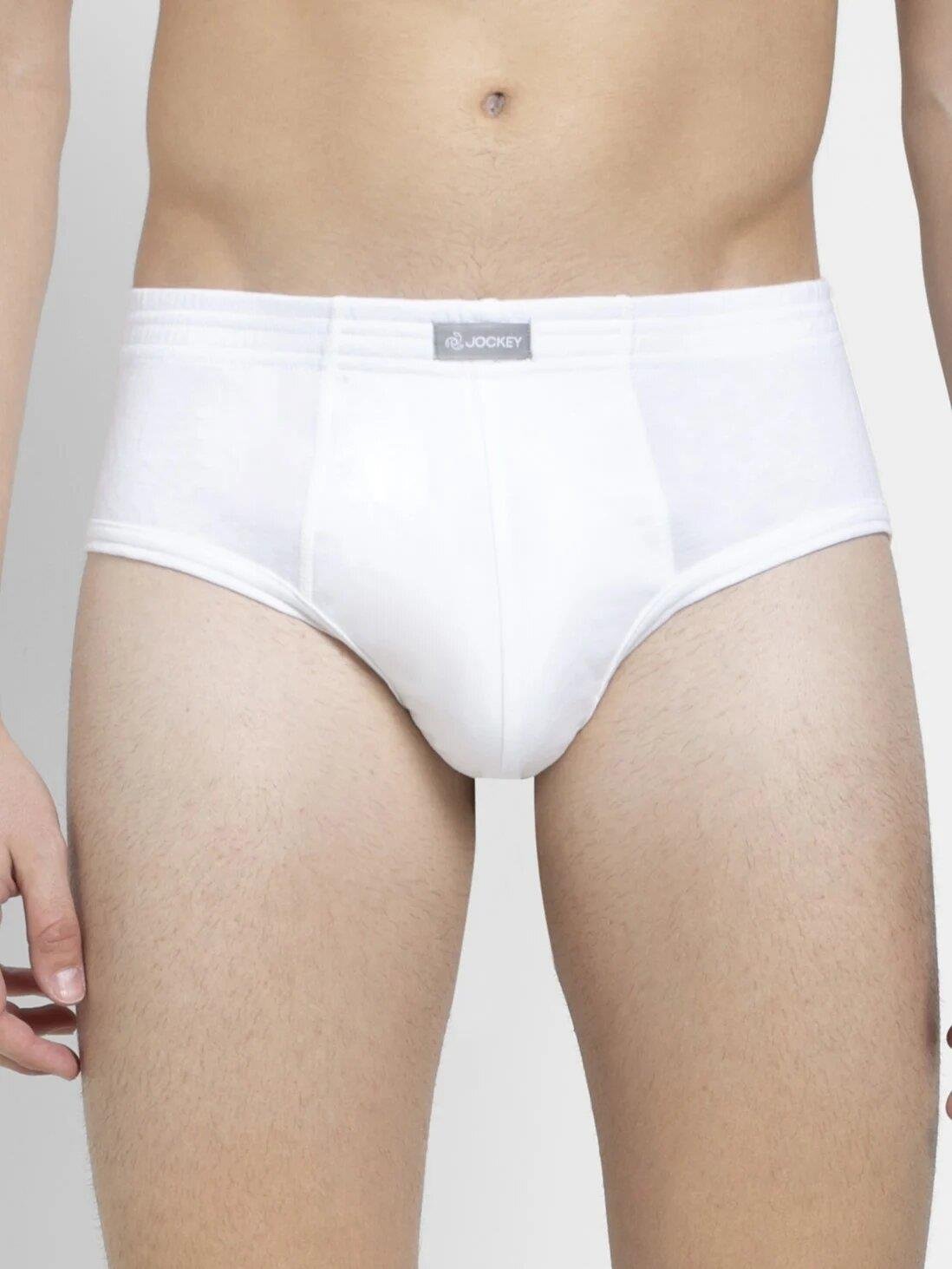 Jockey Men's White Super Combed Cotton Rib Solid Brief with Stay Fresh Properties (Pack of 2)