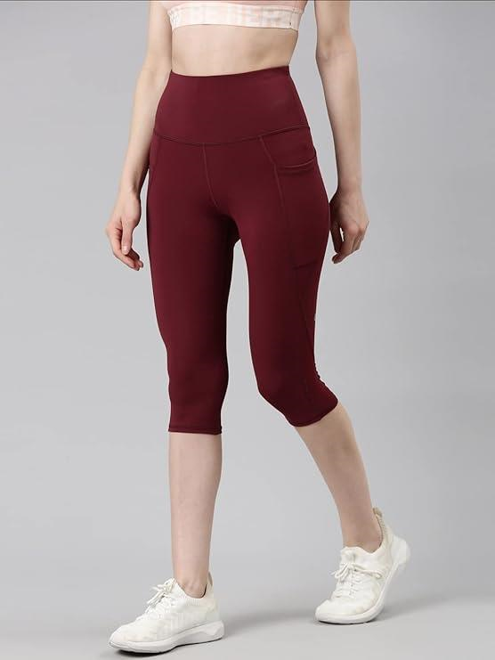 Enamor High Rise Drawstring Closure Active Capri Legging for Women- Hugged Fit, Quick Dry, Antimicrobial