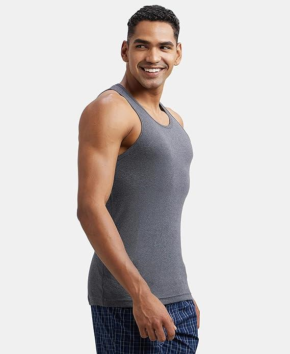 Jockey FP04 Men's Super Combed Cotton Rib Round Neck Slim Fit Sleeveless Vest with Extended Length for Easy Tuck