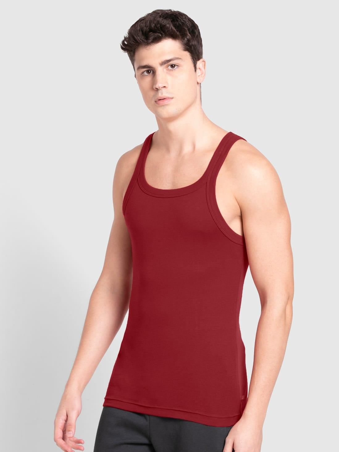Jockey Men's Super Combed Cotton Rib Square Neckline Gym Vest