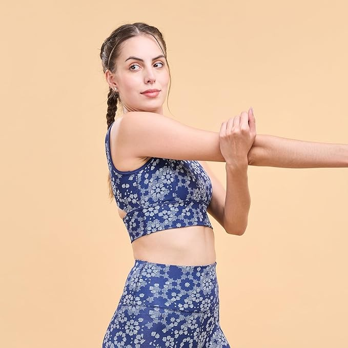 Enamor Cutaway Back Detail Quick Dry Printed Sports Bra - Removable Padding, Non-Wired, Medium Coverage