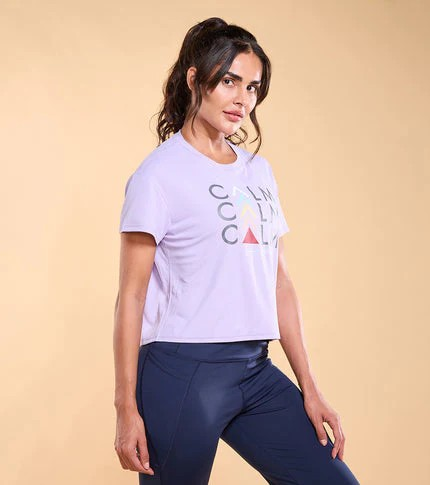 ENAMORE WOMEN T-SHIRTS TYPOGRAPHIC PRINTED DROP SHOULDER SLEEVES RELAXED FIT CROP T-SHIRT