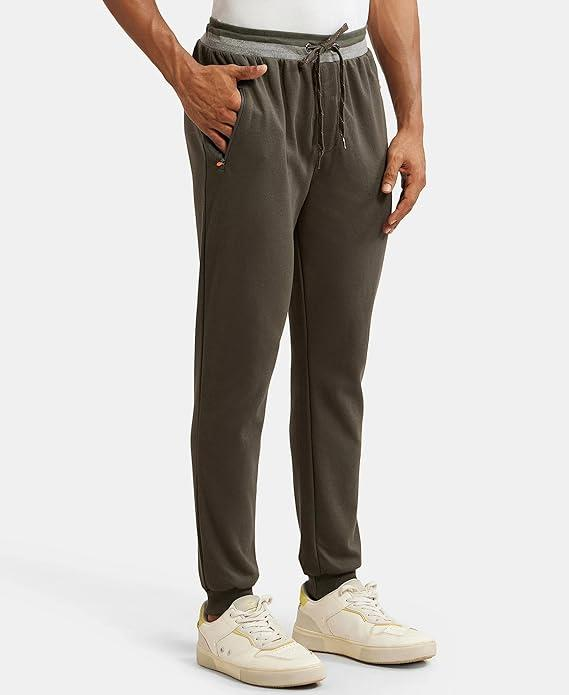 Jockey Men's Super Combed Cotton Rich Pique Fabric Slim Fit Mid Rise Joggers with Zipper Pockets