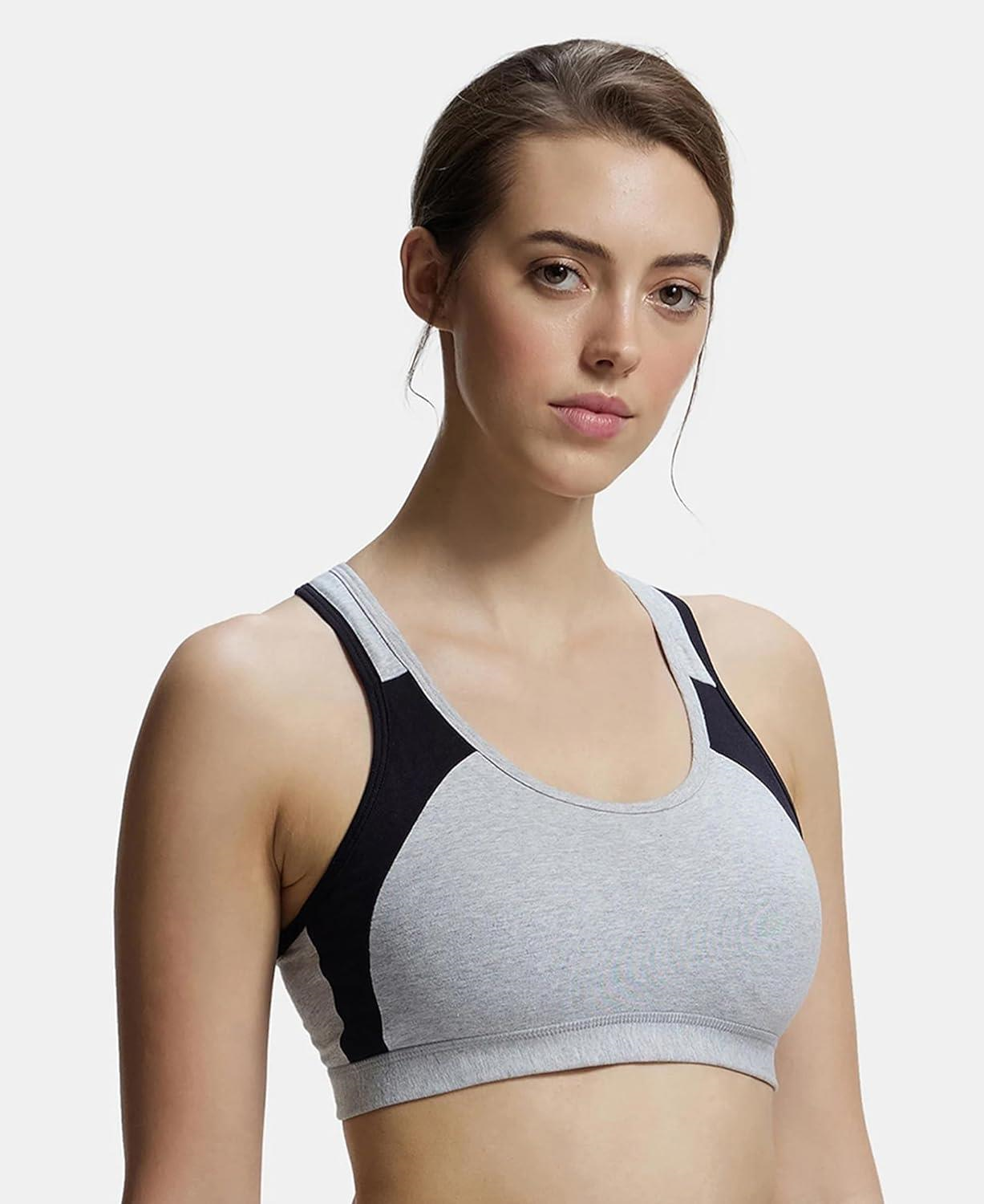 Jockey 1380 Women Super Combed Cotton Active Bra | Wirefree | Padded | Racer Back Styling |