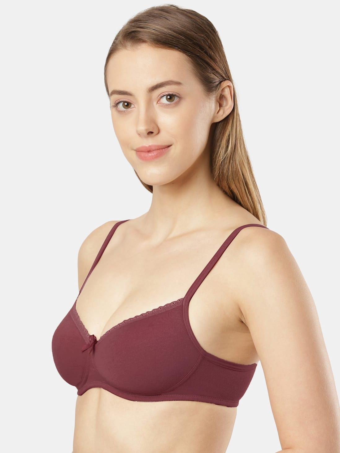 Jockey  Women's Wirefree Padded Super Combed Cotton Elastane Stretch Medium Coverage Lace Styling T-Shirt Bra with Adjustable Straps