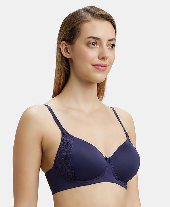 Jockey  Women's Wirefree Padded Soft Touch Microfiber Nylon Elastane Stretch Full Coverage Lace Styling Multiway T-Shirt Bra with Adjustable Straps