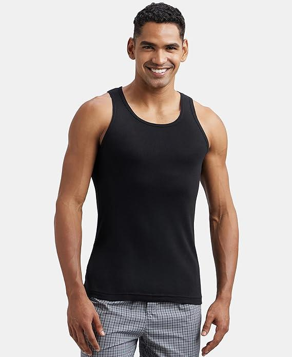 Jockey FP04 Men's Super Combed Cotton Rib Round Neck Slim Fit Sleeveless Vest with Extended Length for Easy Tuck