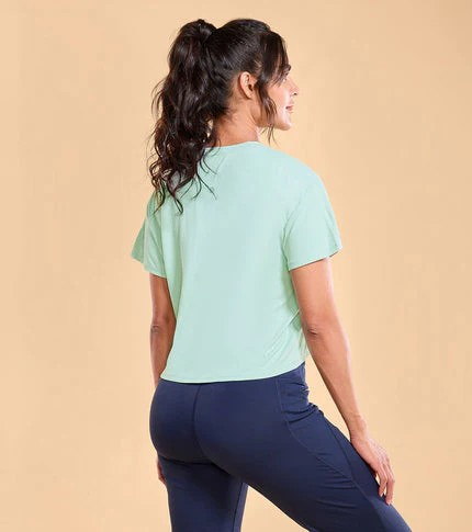 ENAMORE WOMEN T-SHIRTS TYPOGRAPHIC PRINTED DROP SHOULDER SLEEVES RELAXED FIT CROP T-SHIRT