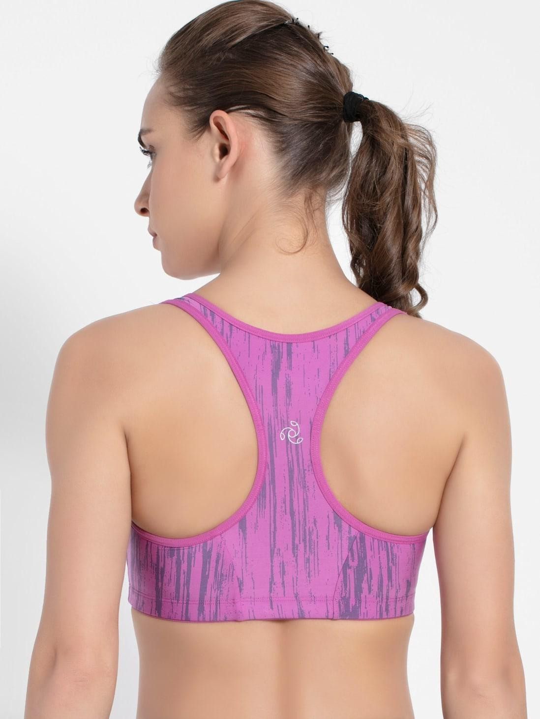 Jockey Women's Sports Bra | Wirefree | Padded | Full Coverage | Printed | Racer Back Front Zipper Styling | Microfiber Elastane Fabric