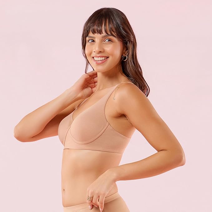Enamor Women Cotton Innovations Bamboo Bliss,Plunge,Super Soft,Everyday T-Shirt Bra-Naturally Absorbent & Antimicrobial,Padded,Wirefree,High Coverage