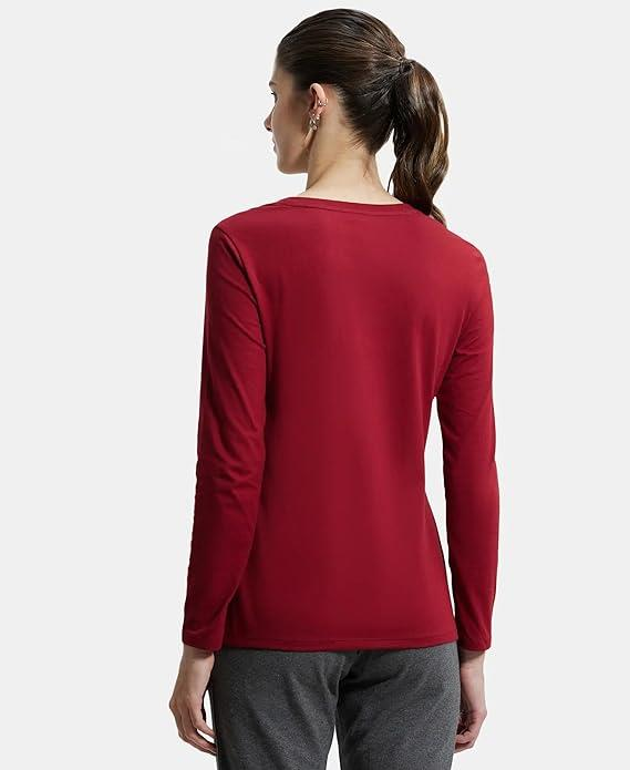 Jockey Women's Super Combed Cotton Rich Relaxed Fit Solid Round Neck Full Sleeve T-Shirt