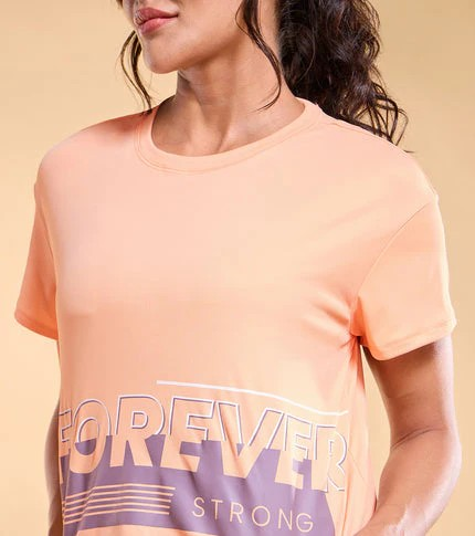 ENAMORE WOMEN T-SHIRTS TYPOGRAPHIC PRINTED DROP SHOULDER SLEEVES RELAXED FIT CROP T-SHIRT