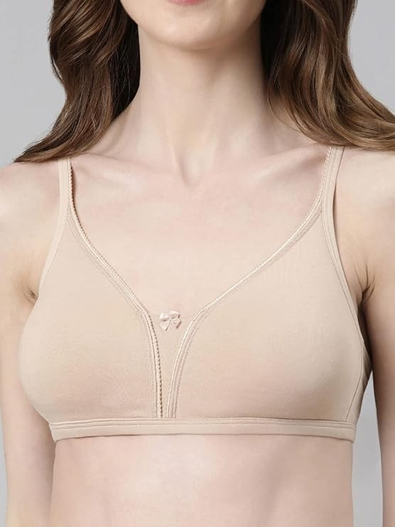 Enamor Better Support Women's Everyday Cotton Plunge T-Shirt Bra - Detachable Straps, Non-Padded, Wirefree, High-Coverage