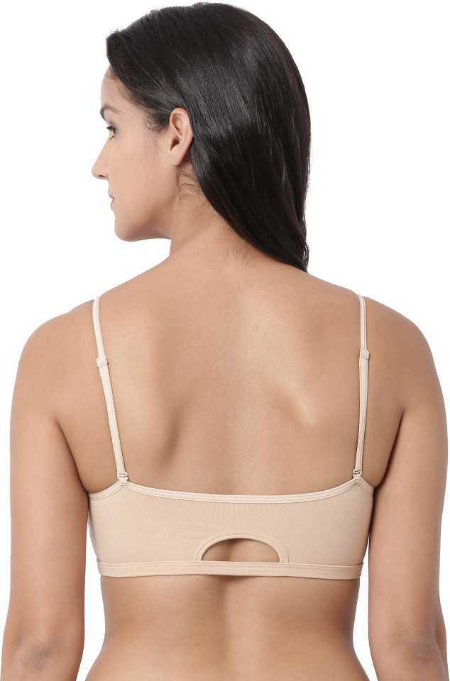 Enamor Moulded Double Layer Front Women's Cotton Cami Bra - Detachable Slim Straps with Back Keyhole, Non Padded, Wirefree, High Coverage