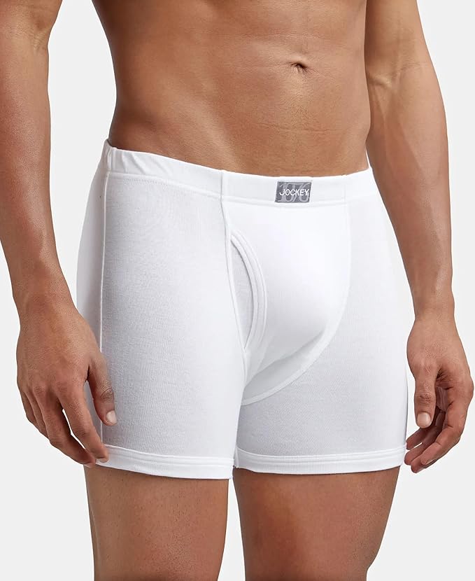 Jockey Men's White Super Combed Cotton Rib Solid Boxer Brief with Ultrasoft Concealed Waistband (Pack of 2)