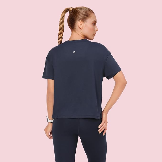 ENAMORE WOMEN T-SHIRTS TYPOGRAPHIC PRINTED DROP SHOULDER SLEEVES RELAXED FIT CROP T-SHIRT