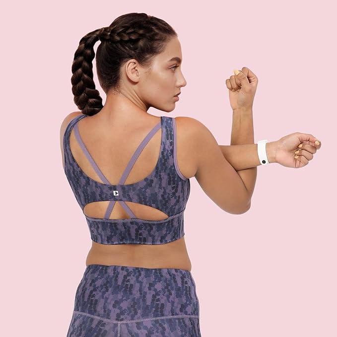 Enamor Cutaway Back Detail Quick Dry Printed Sports Bra - Removable Padding, Non-Wired, Medium Coverage