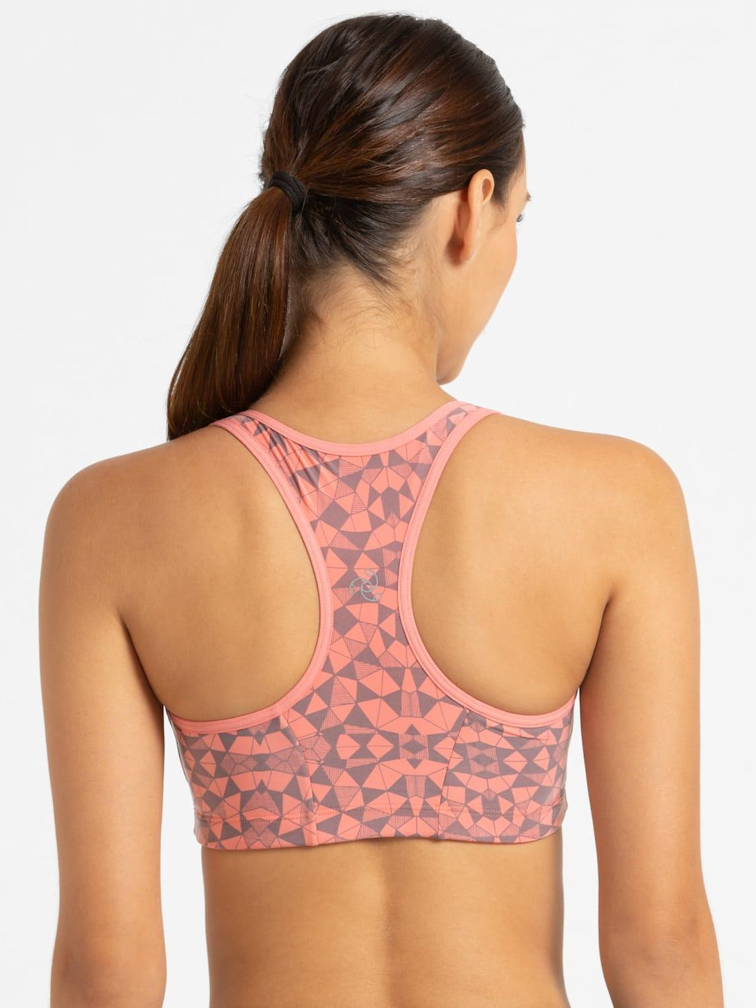 Jockey Women's Sports Bra | Wirefree | Padded | Full Coverage | Printed | Racer Back Front Zipper Styling | Microfiber Elastane Fabric