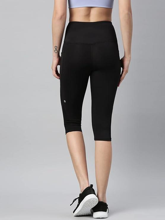Enamor High Rise Drawstring Closure Active Capri Legging for Women- Hugged Fit, Quick Dry, Antimicrobial