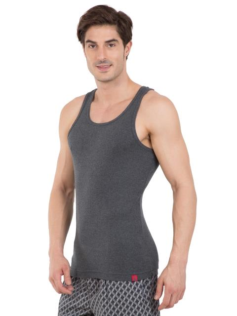 Jockey Men's Super Combed Cotton Rib Slim Fit Racer Back Styling Round Neck Gym Vest