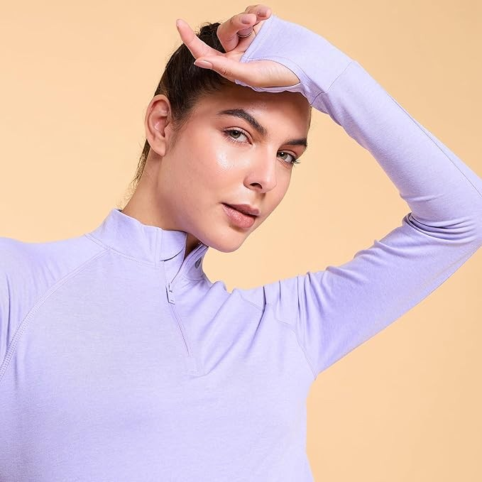 Enamor Full Sleeve High Neck Medium Length Pull on Dry Fit T-Shirt for Women - Slim Fit