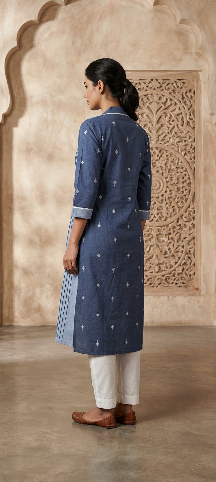 Premium Thread Design Work Kurti for Women - BLUE