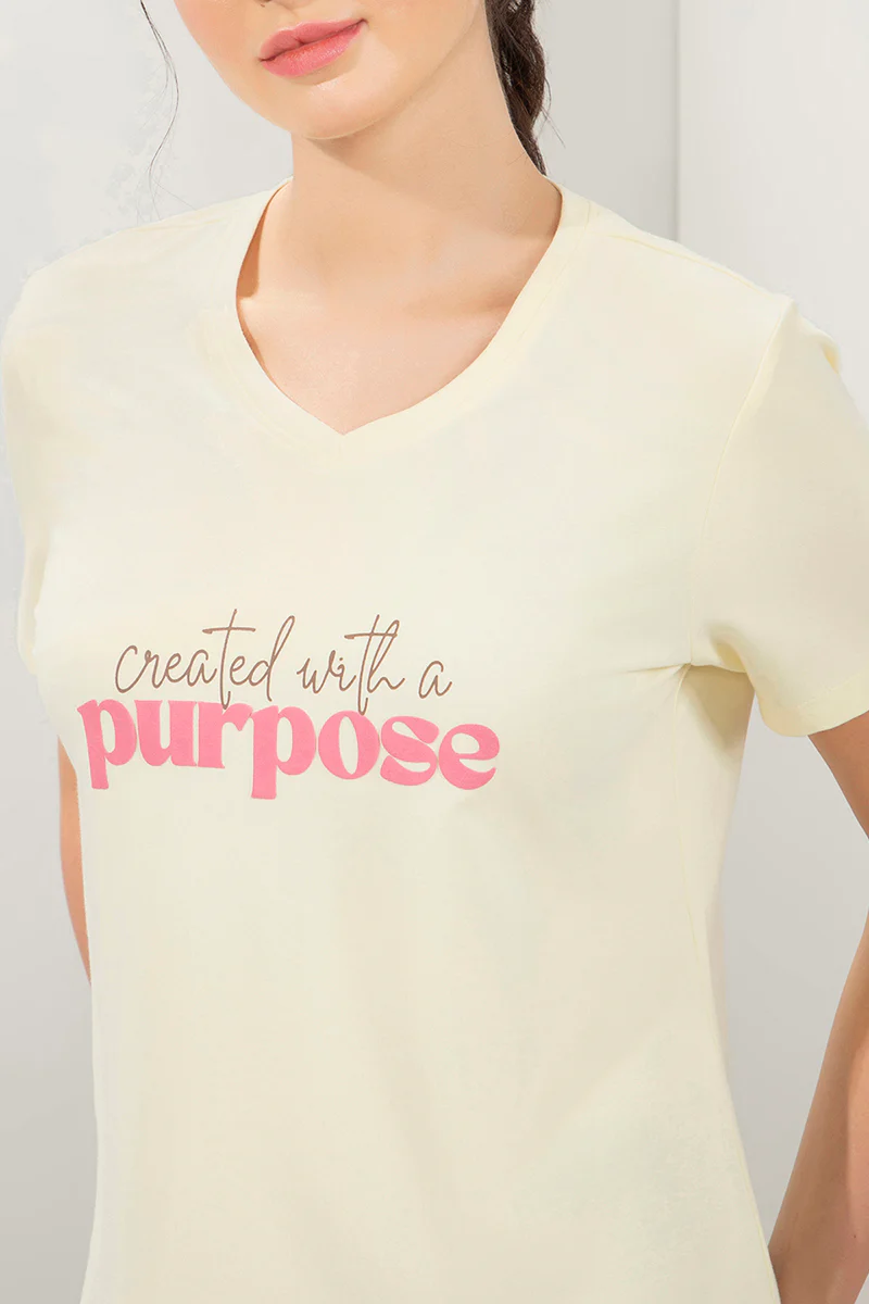 AMANTE WOMEN ESSENTIAL V-NECK PRINTED SOFT COTTON FABRIC RELAXED FIT TEE