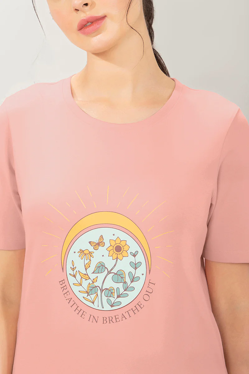 AMANTE WOMEN T-SHIRT STRETCH COTTON TERRY FABRIC A-LINE STYLING WITH RELAXED FIT, SIDE POCKET T-SHIRT