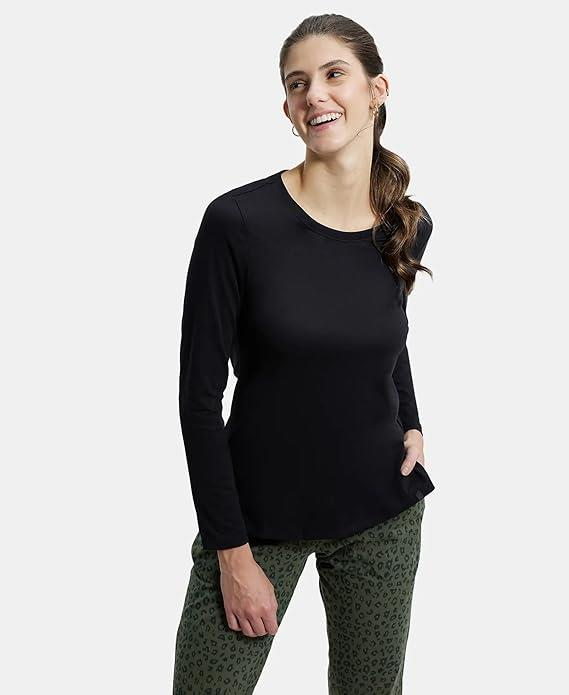 Jockey Women's Super Combed Cotton Rich Relaxed Fit Solid Round Neck Full Sleeve T-Shirt