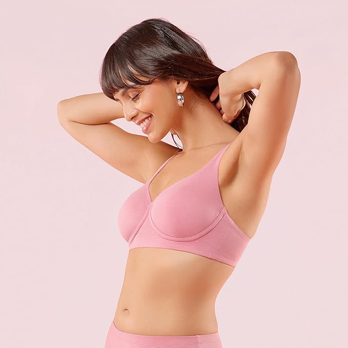 Enamor Women Cotton Innovations Bamboo Bliss,Plunge,Super Soft,Everyday T-Shirt Bra-Naturally Absorbent & Antimicrobial,Padded,Wirefree,High Coverage