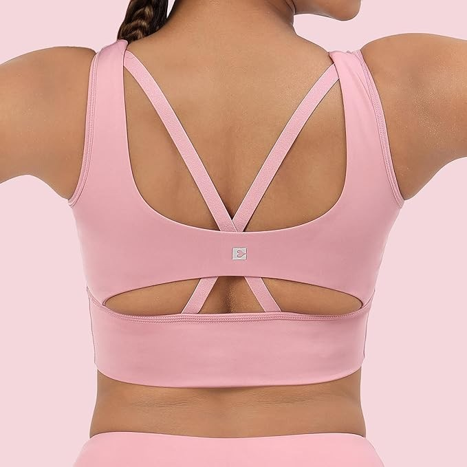 Enamor Sleeveless Crew Neck Crop Length Pull On Sports Bra for Women - Hugged Fit, Cut Away Back