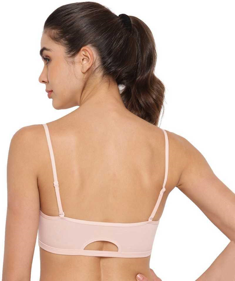 Enamor Moulded Double Layer Front Women's Cotton Cami Bra - Detachable Slim Straps with Back Keyhole, Non Padded, Wirefree, High Coverage