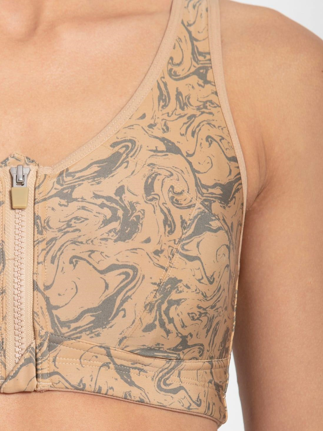 Jockey Women's Sports Bra | Wirefree | Padded | Full Coverage | Printed | Racer Back Front Zipper Styling | Microfiber Elastane Fabric