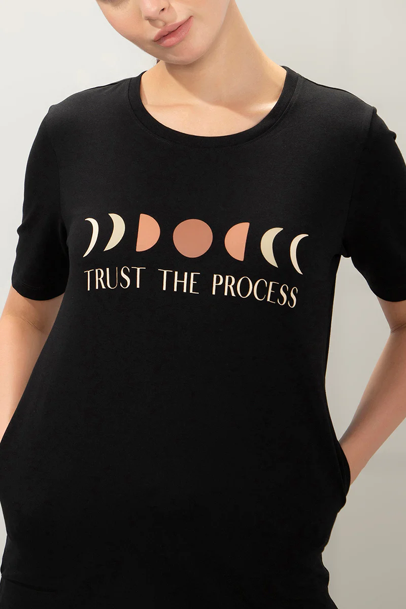 AMANTE WOMEN T-SHIRT STRETCH COTTON TERRY FABRIC A-LINE STYLING WITH RELAXED FIT, SIDE POCKET T-SHIRT