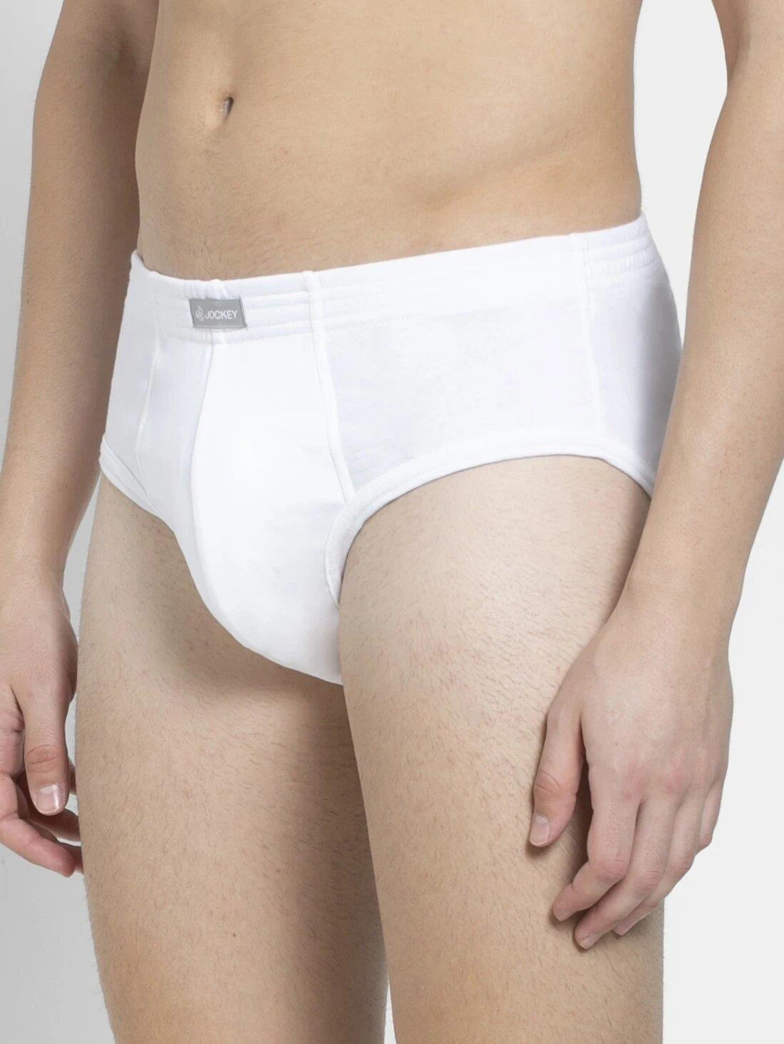 Jockey Men's White Super Combed Cotton Rib Solid Brief with Stay Fresh Properties (Pack of 2)
