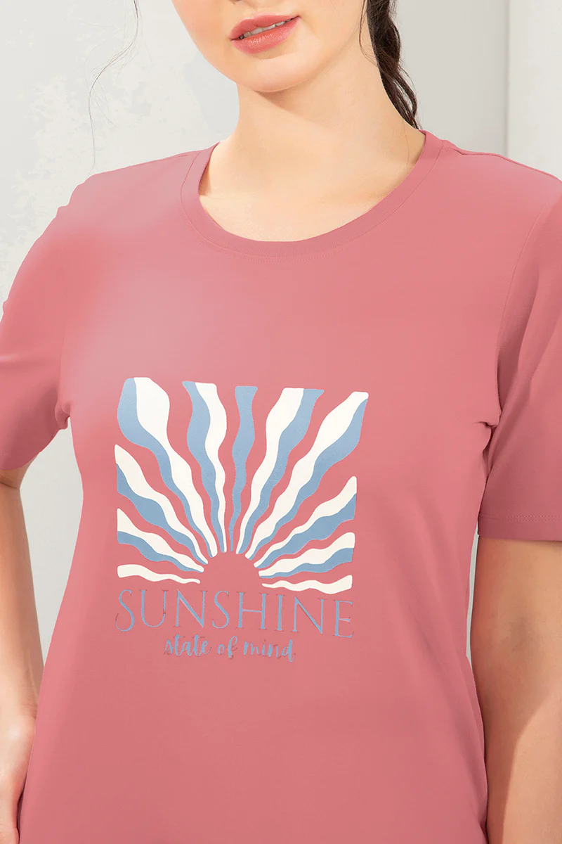 AMANTE WOMEN T-SHIRT STRETCH COTTON TERRY FABRIC A-LINE STYLING WITH RELAXED FIT, SIDE POCKET T-SHIRT